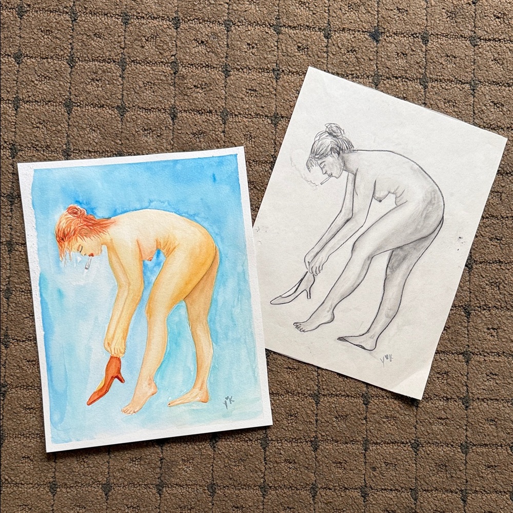 Artistic Nude Watercolor and Sketch Set